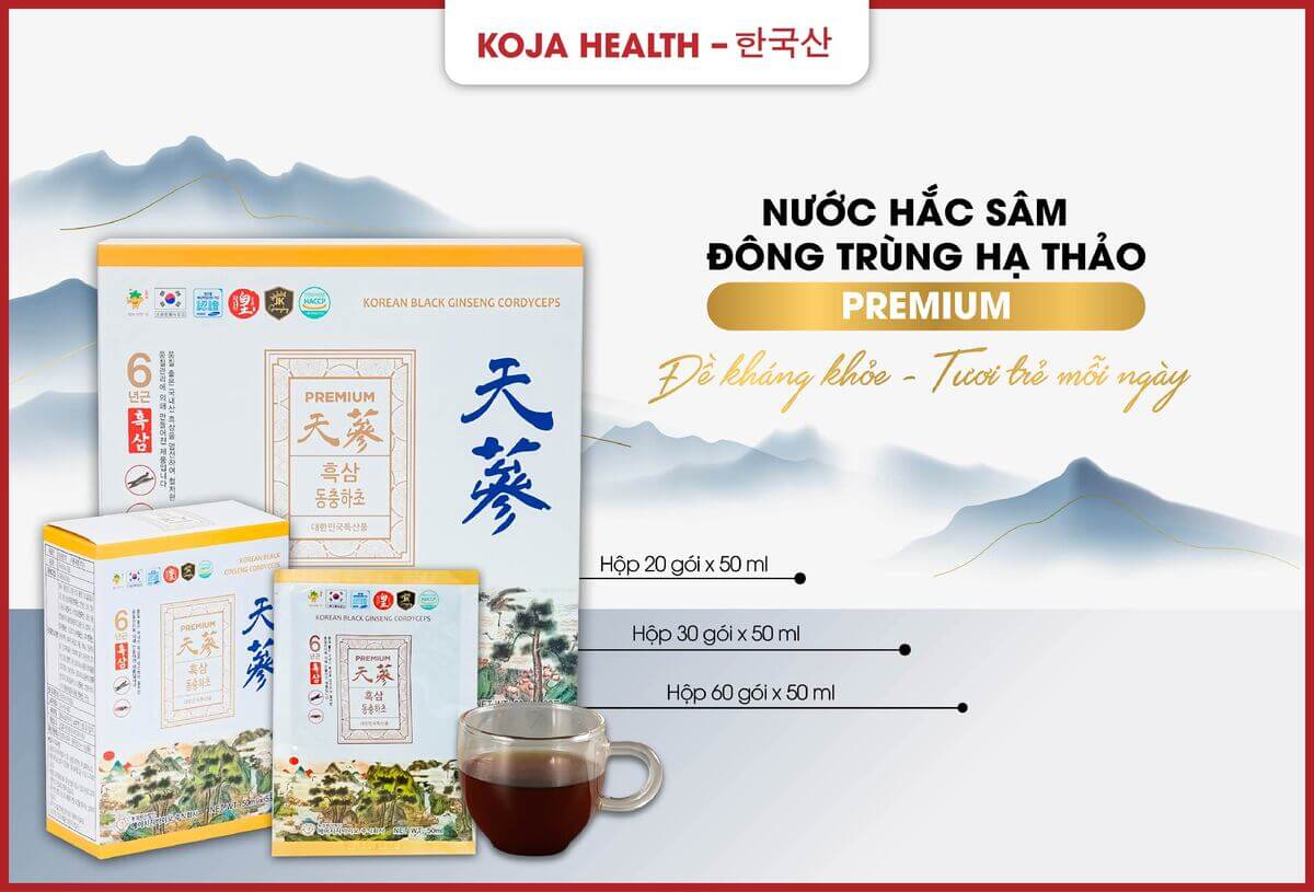 Nước Hắc Sâm đông Trùng Hạ Thảo Premium 60 Gói X 50ml