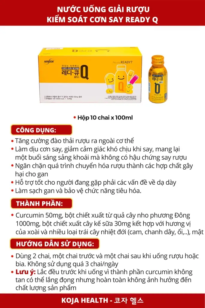 Nước Giải Rượu Ready Q - Hộp 10 chai x 100ml